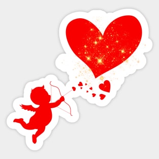 Red cupid shoots red heart with gold Sticker